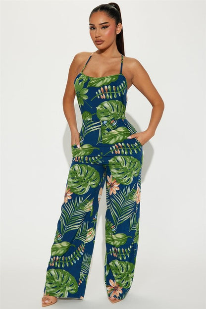 Savanna Tropical Print Wide Leg Jumpsuit