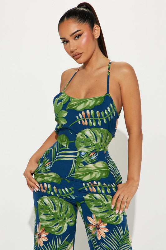 Savanna Tropical Print Wide Leg Jumpsuit