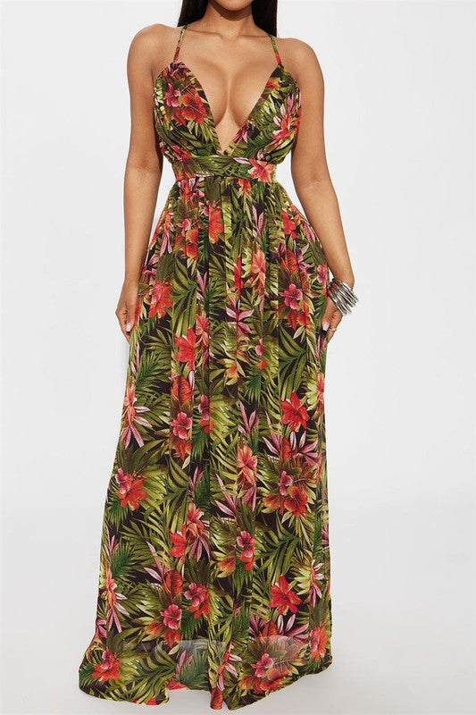 Exotic Deep Plunge Maxi Dress