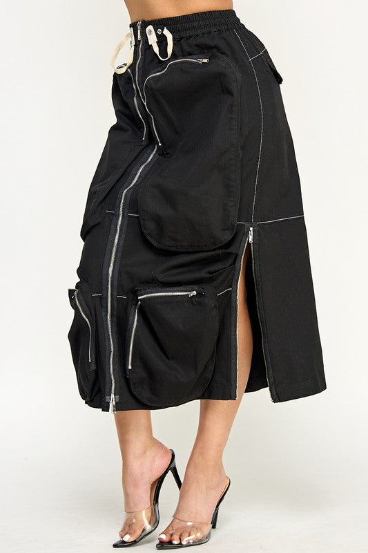 She Got Options Zipper Multi-Pocket Cargo Skirt