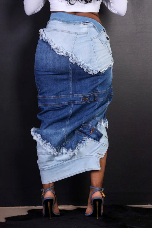 Just Doing Me Patchwork Denim Skirt