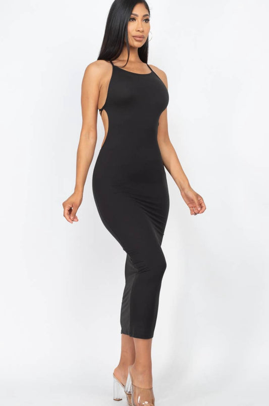 Crisscross Open Back Bodycon Dress Black