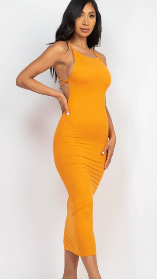 Crisscross Open Back Bodycon Golden Yellow