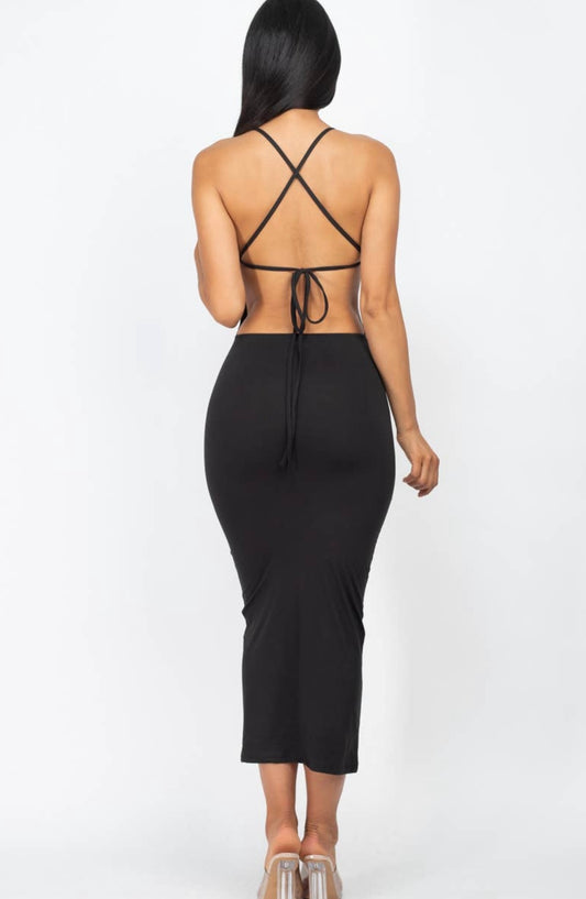 Crisscross Open Back Bodycon Dress Black